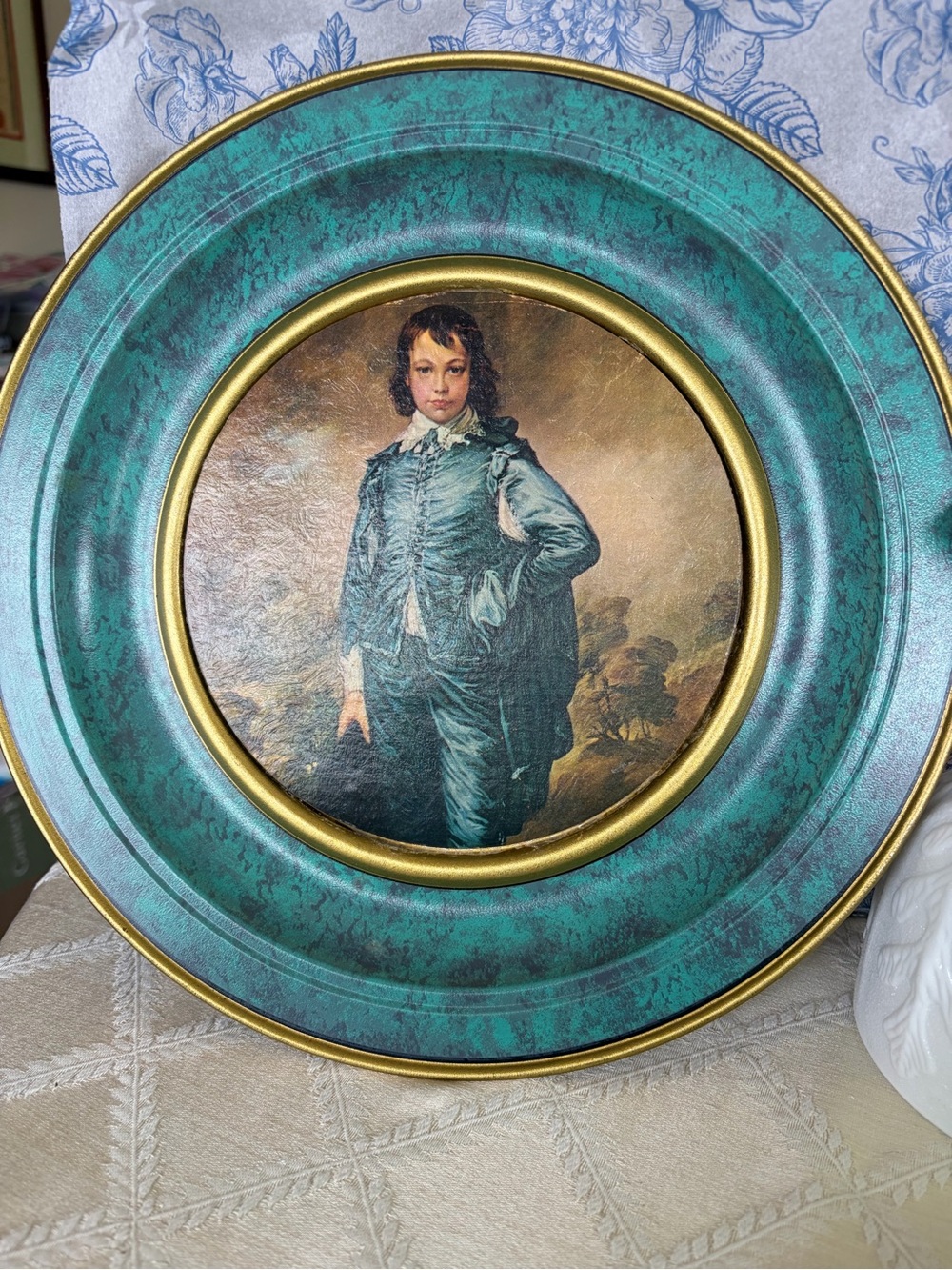Vintage Fabcraft Tin Wall Hanging of “The Blue Boy” Painting by Thomas Gainsboro